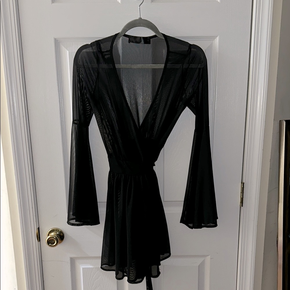 Foxblood Iris Mesh Wrap Dress